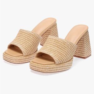 Chic Tan Woven Block Heel Mules